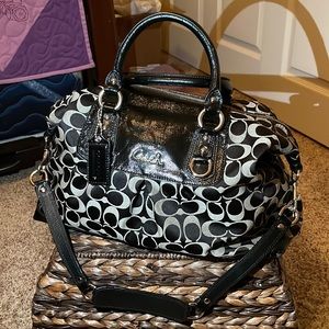 Gently used Coach Ashley bag. Black and gray signature.
